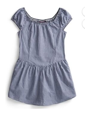 Weekend Academy Girls' Navy Blue & White Gingham Corset Dress W/ Shorts L 10/12